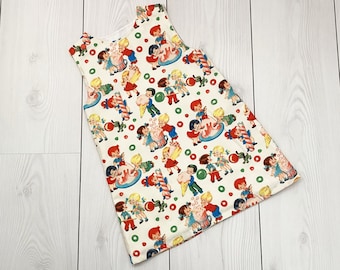 vestito caramella per bambine, vestito grembiule unico, vestito a trapezio in cotone per bambini, vestito vintage, vestito funky per neonati