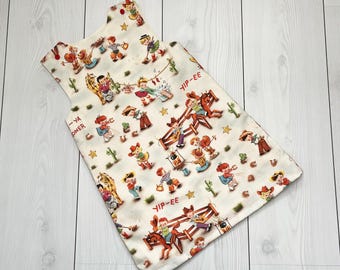 Vestito da bambina in cotone stile western, vestito con stampa fattoria, vestito vintage per bambini, vestito stravagante per neonate, vestito da cowboy