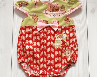Tutina natalizia per bambine da 0 a 3 mesi, originale completo festivo con maniche a sbuffo e fiocco, stampa retrò vintage