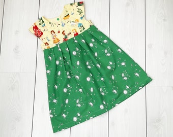 vestido único para niñas, vestido verde para niños, vestido de talla 5 años, vestido estampado vintage