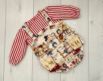 pagliaccetto per neonato da cowboy, pagliaccetto per neonato a maniche lunghe, pagliaccetto per ragazzi funky, pagliaccetto unico per neonato, pagliaccetto a righe rosse, pagliaccetto vintage