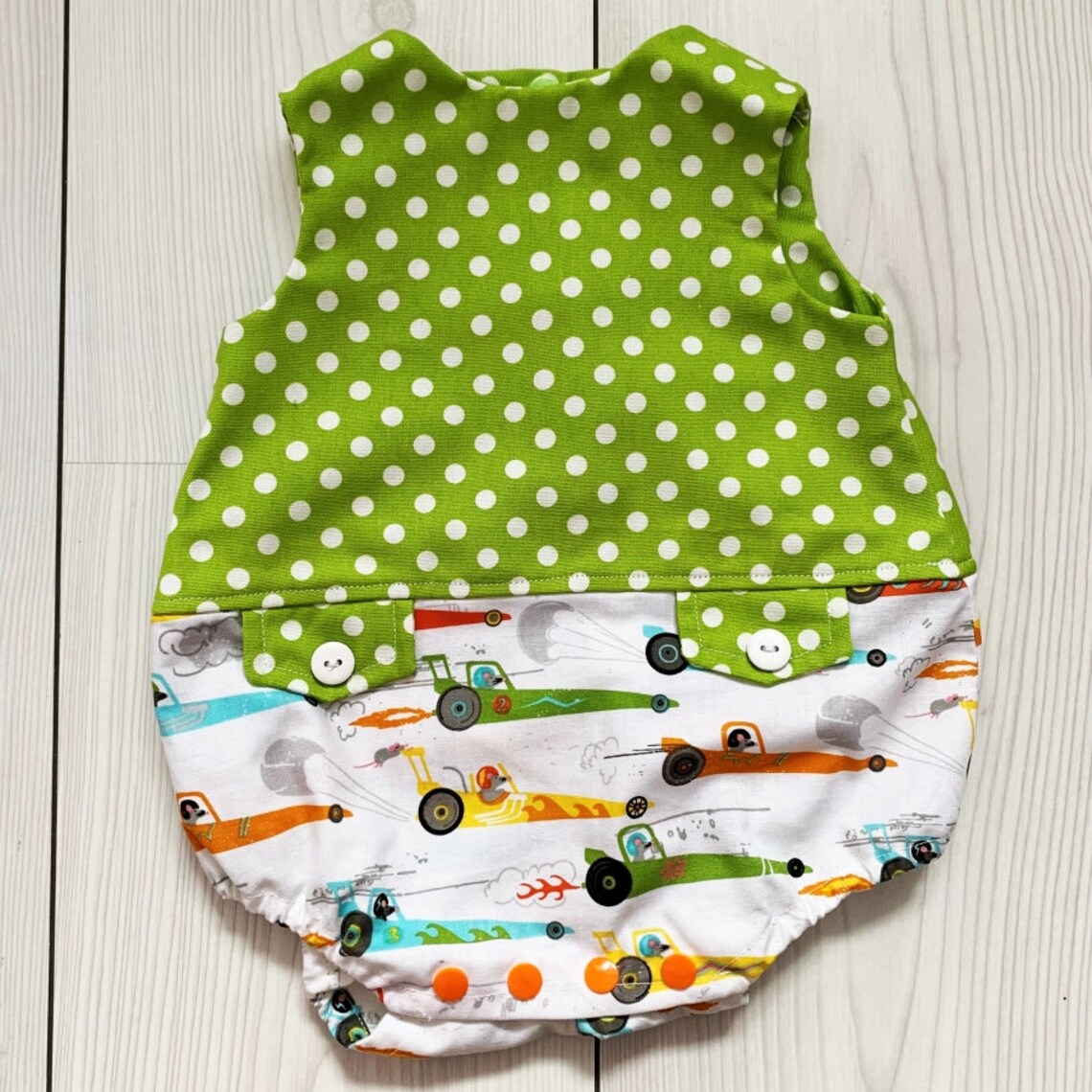 Short Baby Boy Romper With Racing Cars Green Baby Boy Romper Etsy