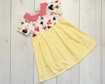 age 6 summer dress | Peter Pan collar girls dress | ballerina print dress | yellow and pink | 6 year old dress | girls summer clothing