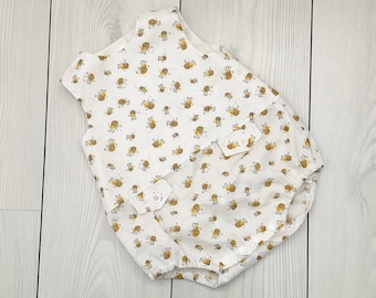 tutina unisex per neonati, tutina semplice bianca e gialla, stampa ape, tutina corta per neonati, vestiti unisex in cotone per neonati