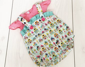 bambino romper, abito bambino unico, ragazze colorate romper, baby romper con fronzoli, abiti funky baby girl, vestito ragazze blu