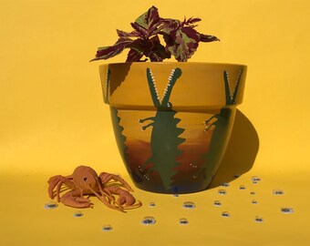 Hand Painted 16cm Terracotta Pot - Crocodiles/Sunset