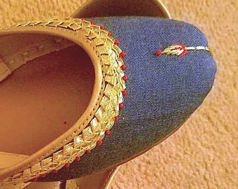 KIARA: Last piece US 8 / 8.5 | Jeans Denim shoes | Indian bridal jutti | Leather pumps | Ballet flats | Pakistani khussa | Punjabi Jutti