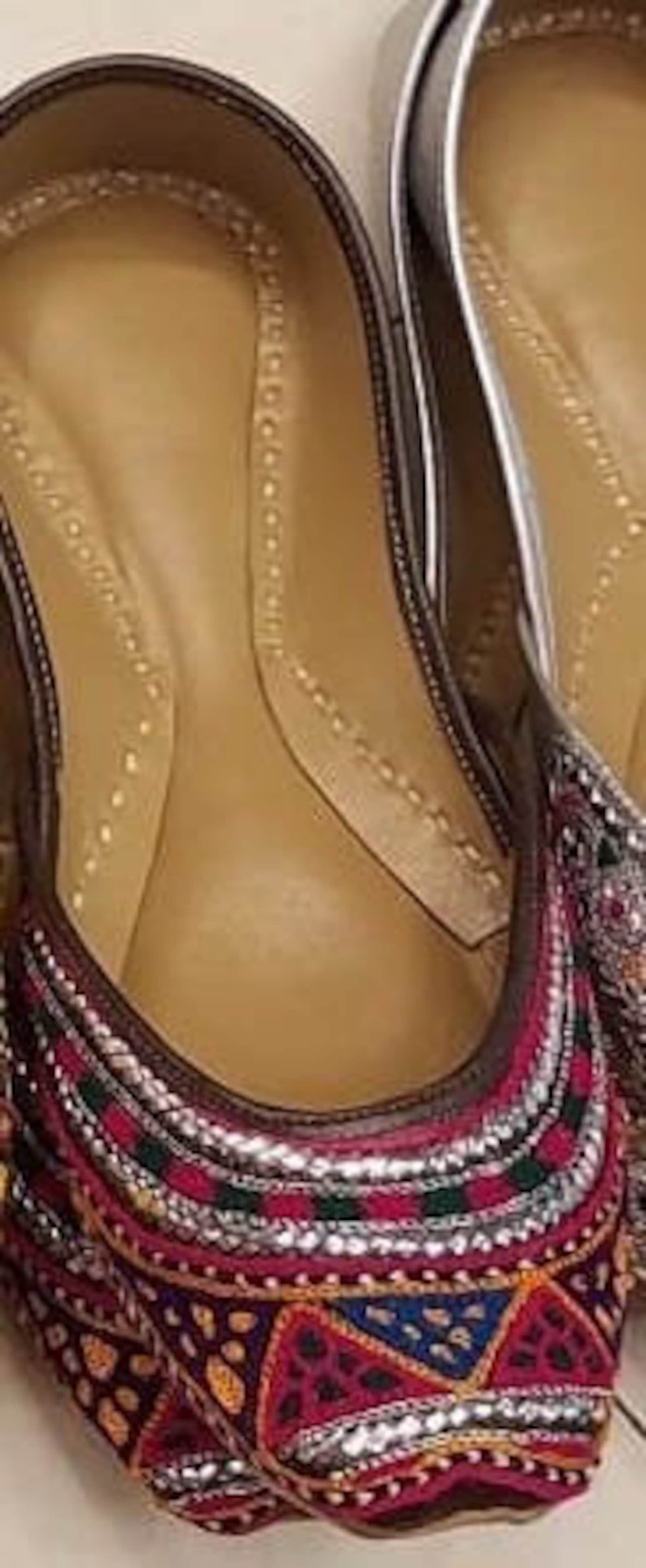 brown leather flat shoes | punjabi jutti for women | us size 9 wide | khussa shoes | slip-ons | ballet flat | indian shoes | pak