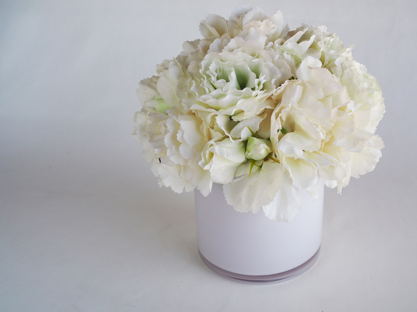 Joyful White Faux Floral Arrangement in white glass vase / Etsy