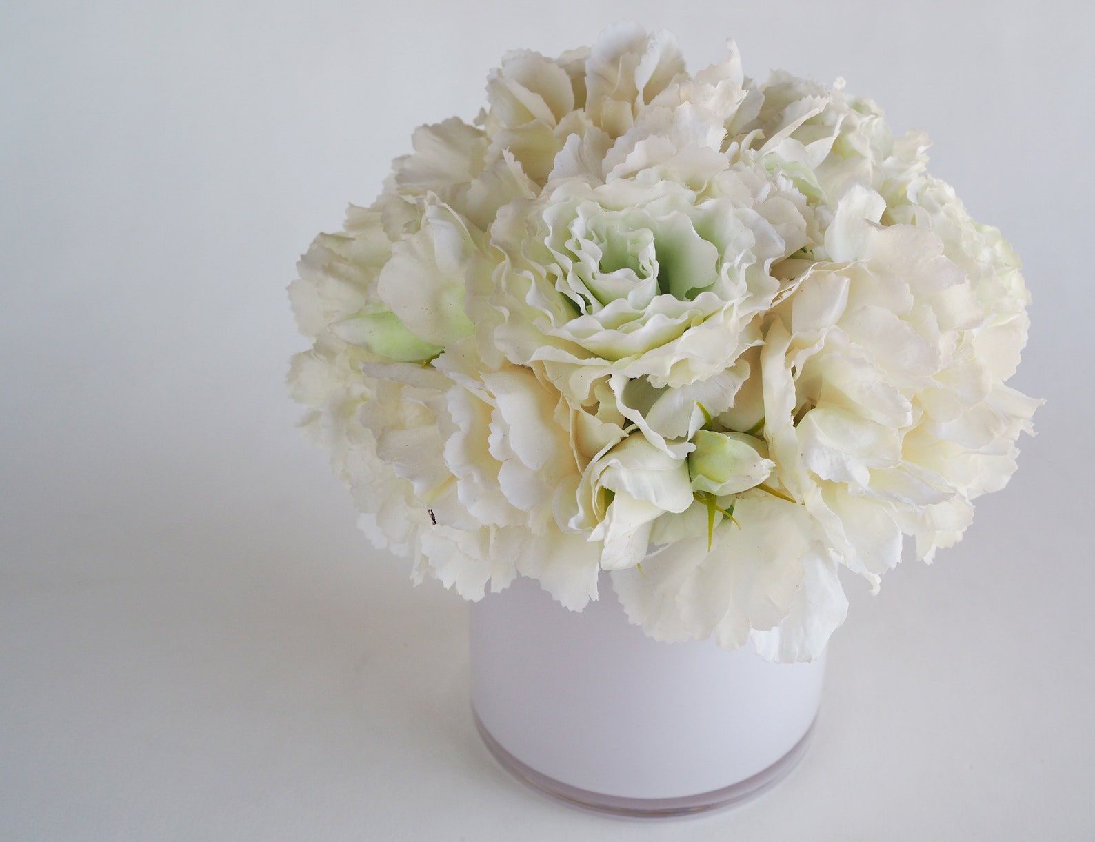 Joyful White Faux Floral Arrangement in white glass vase / Etsy