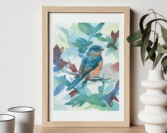 Eastern Bluebird art print. Blue bird watercolor painting, giclee print