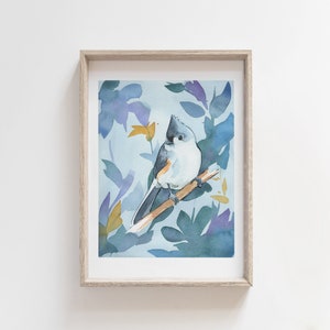 Tufted titmouse giclee art print. Watercolor painting for wall art decor.