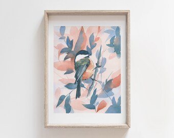 L'ART DE LA Mésange. Peinture de petit oiseau pour décoration murale, impression giclée.