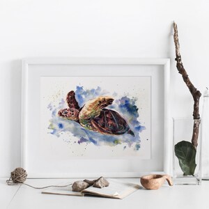 Impression aquarelle tortue de mer illustration nautique image 3