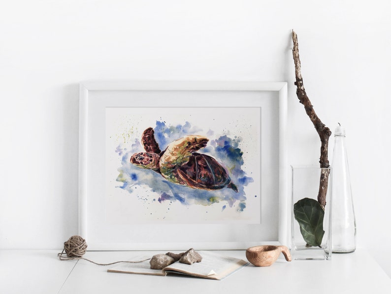 Impression aquarelle tortue de mer illustration nautique image 3