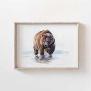 Grizzlybär Aquarell Abbildung, Bär Wasserfarbe, Tiere Kunstdruck