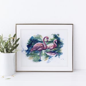 Flamingos Watercolor Print - Birds Illustration