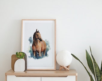 Wild Horse Watercolor Art Print, Animal Illustration