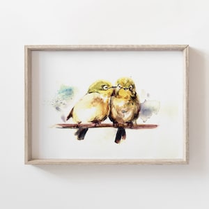 Tuin gele vogels aquarel schilderij print - vogels aquarel illustratie - muurkunst decor