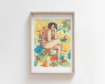 Impression d'art positif corporel, peinture nue à l'aquarelle pour cadeau féministe