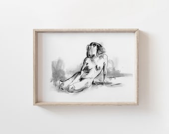 Art du dessin gestuel - Nu féminin en noir et blanc - Nudité artistique