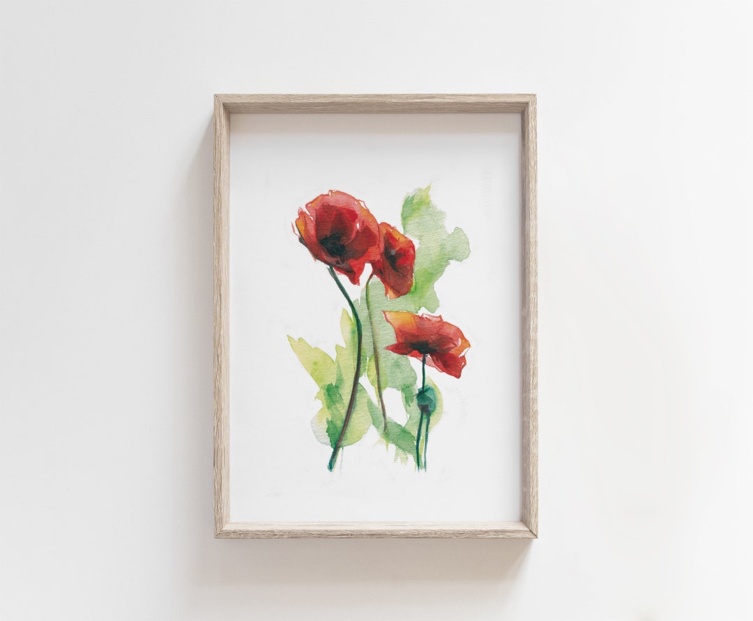 Poppy Flowers Art Print, Watercolor Painting of a Red Poppies ...