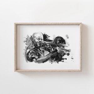 Lámina de trombón - Dibujo de músico tocando el trombón - Ilustración artística sobre música