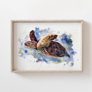 Impression aquarelle tortue de mer illustration nautique image 1