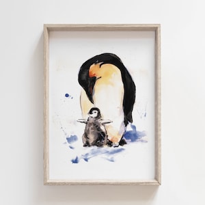 Pinguine Familie - Pinguine Wasserfarbe Abbildung - Kunstdruck