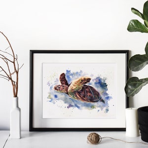 Impression aquarelle tortue de mer illustration nautique image 5