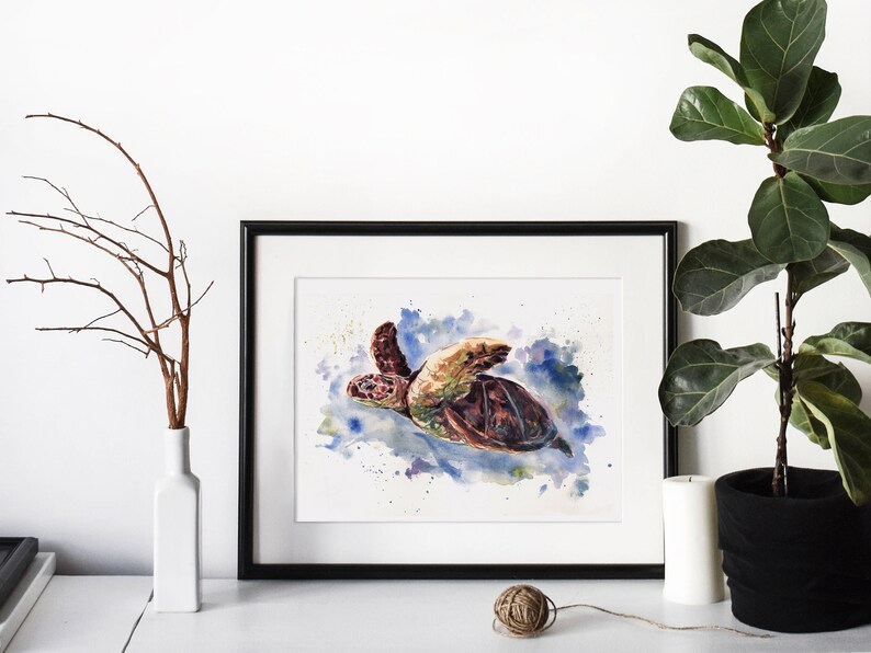 Impression aquarelle tortue de mer illustration nautique image 5