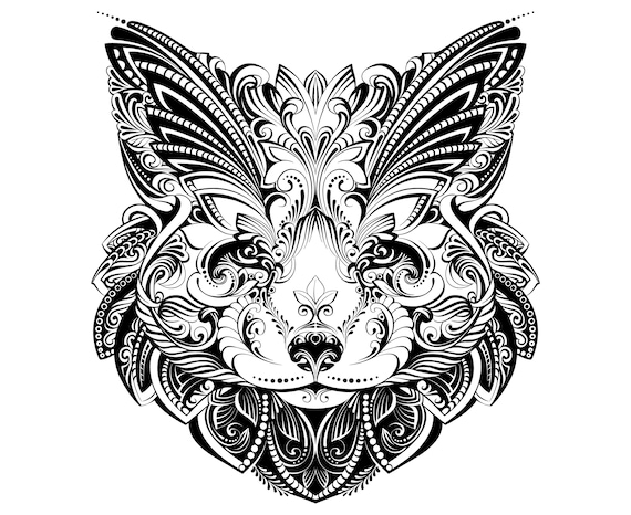 Download Fox Head Mandala Zentangle Animal | Etsy