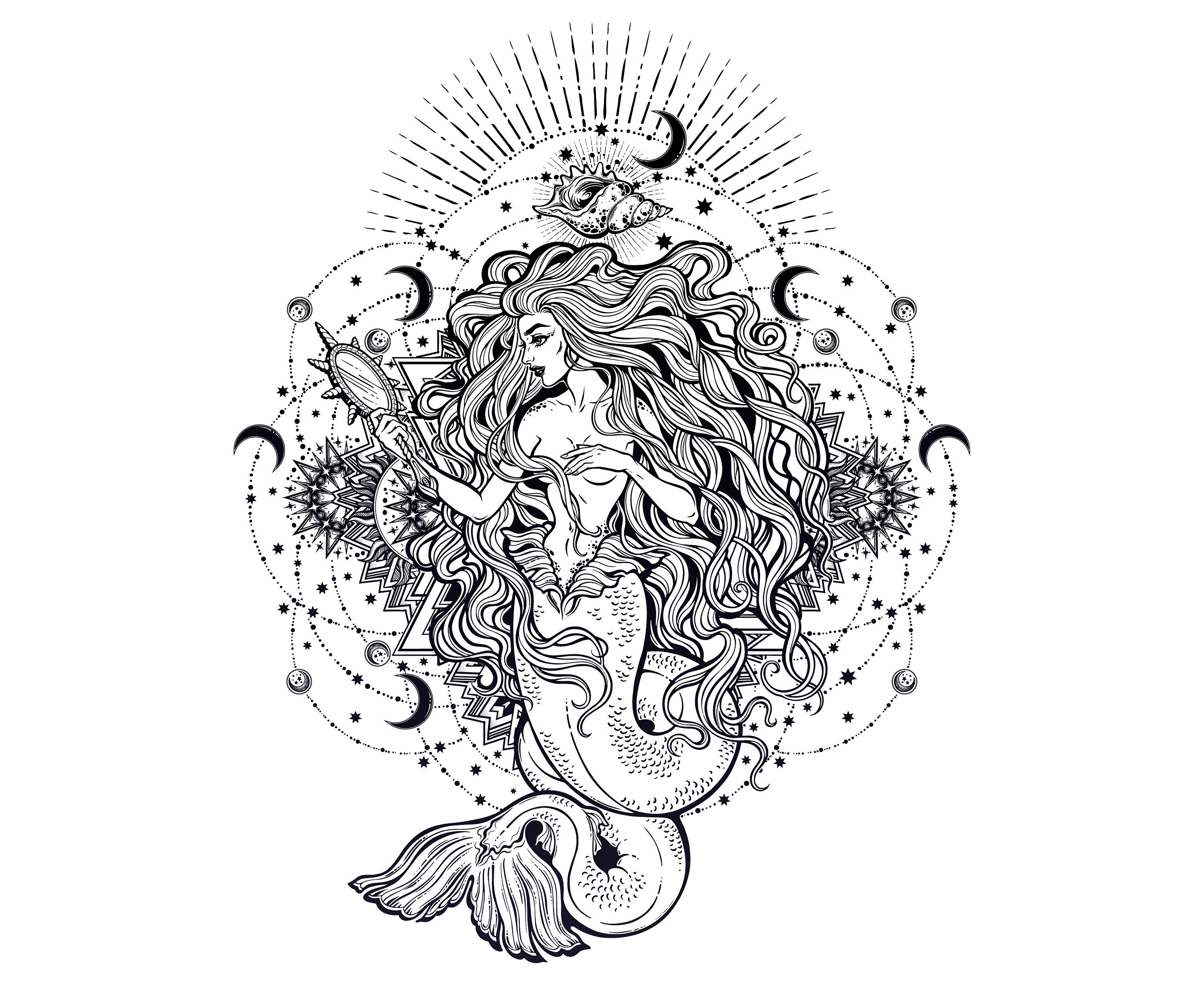 Download Mermaid Mandala Zentangle | Etsy