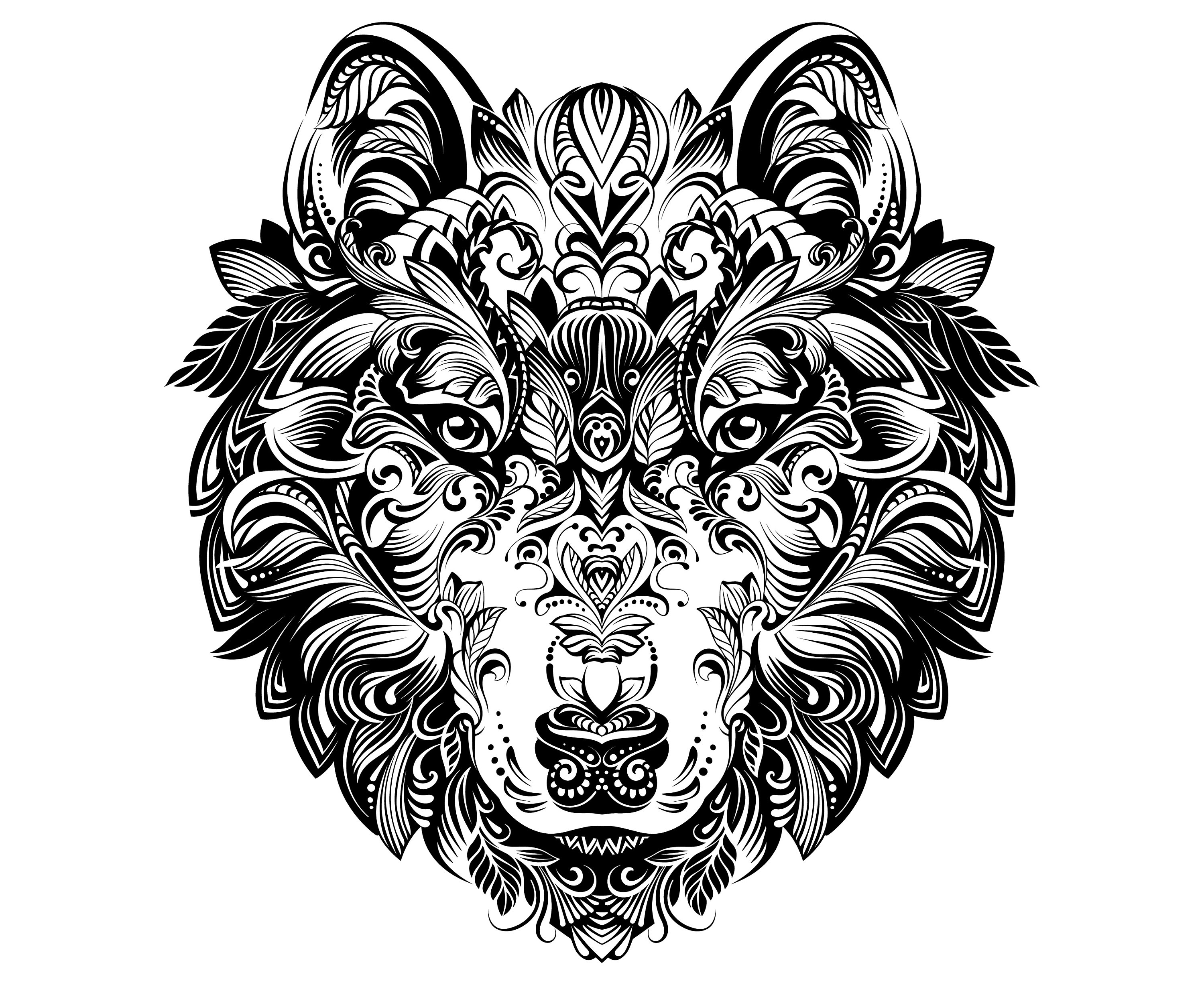 Wolf Head Mandala Zentangle Animal | Etsy