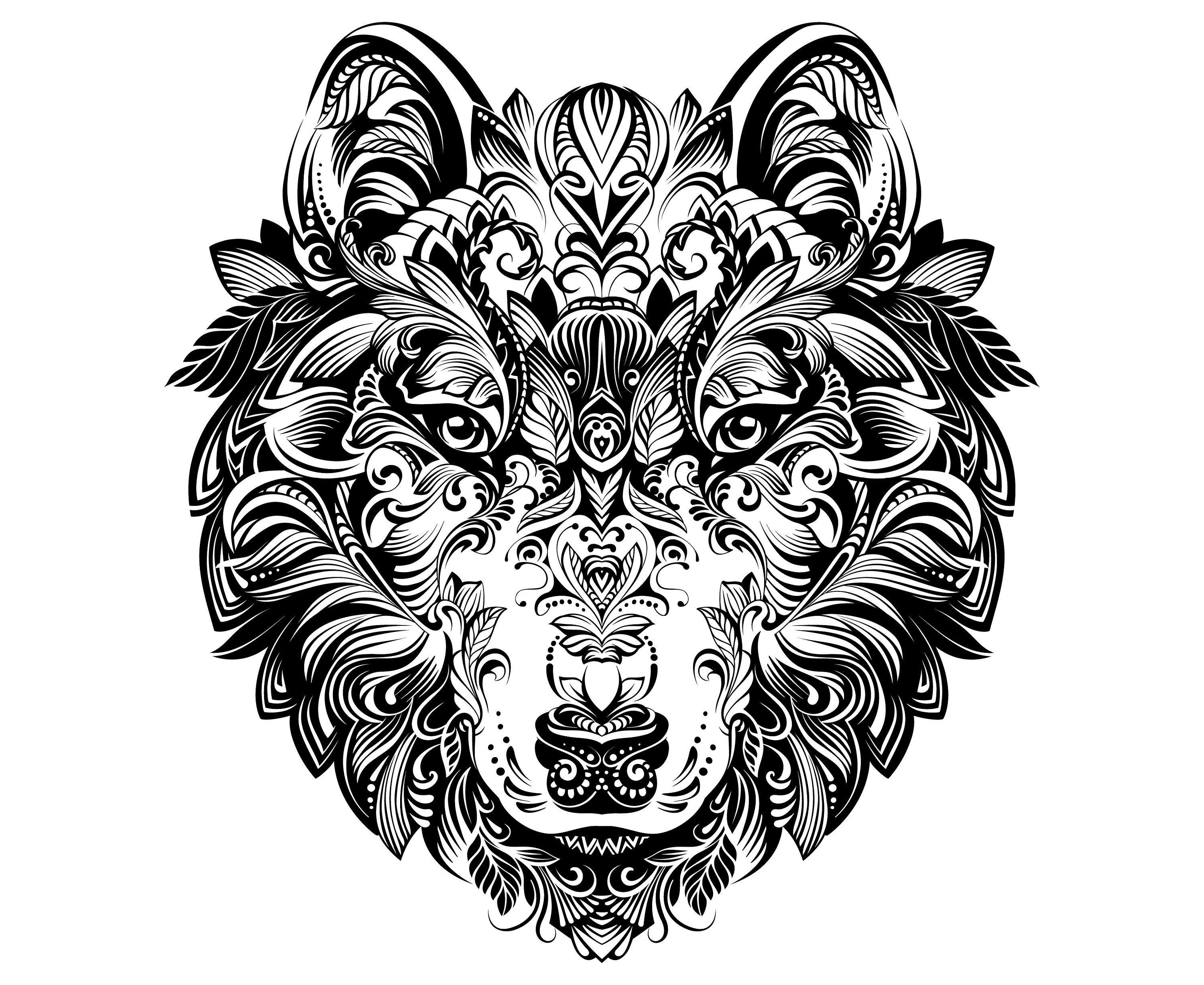 Download Wolf Head Mandala Zentangle Animal | Etsy