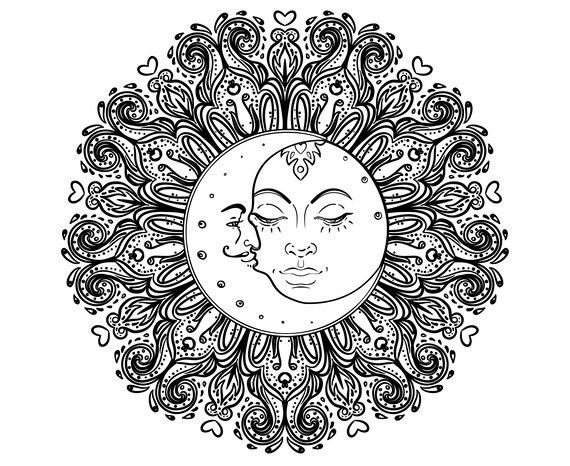 Download Mond Sonne Mandala Zentangle Tattoo Silhouette SVG | Etsy