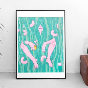 Bath Time A2 limited edition giclee pop surreal mixed media art print from Marta Zubieta . Lowbrow Cartoon Street Art from Uk