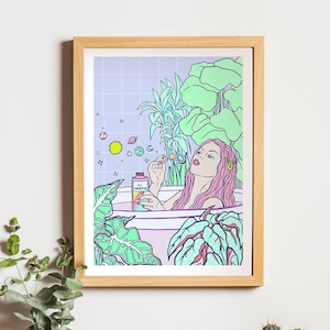 My Universe | Bath Time Self Care Serie II, limited edition gicleé print | Bathroom Vertical Wall art illustration