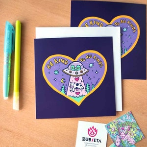 Soyez gentil avec toutes sortes de personnes. affirmation positive | | de cartes d’inspiration Good Vibes carte de vœux illustrée surréaliste végétalienne psychédélique par Zubieta