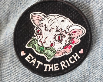 Eat the rich Embroidered Patch Iron on or Sew on | Illustrated Patches by Zubieta