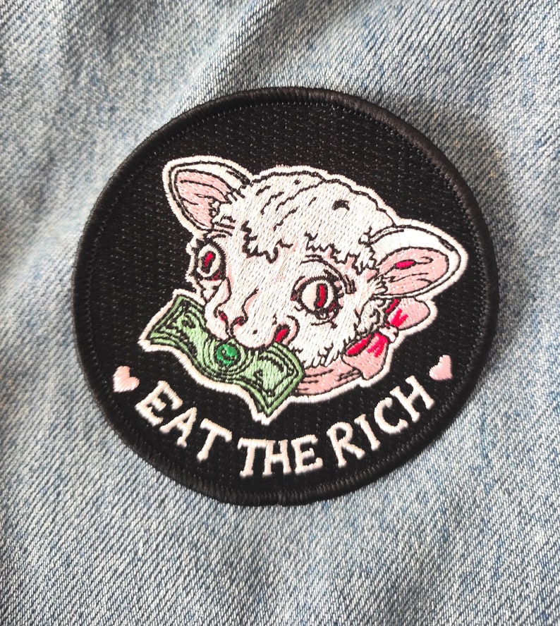 Eat the rich Embroidered Patch Iron on or Sew on Illustrated Patches by Zubieta image 1