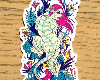 Stay Wild, Tiger Woman 10 cm Vinyl Sticker by Zubieta