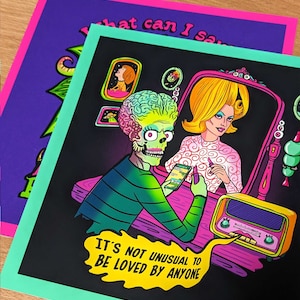 Mars Beauty: Uma homenagem a Mars Attacks, impressão de parede giclée de edição limitada, nostalgia dos anos 90, letras de Tom Jones, ilustração de Zubieta