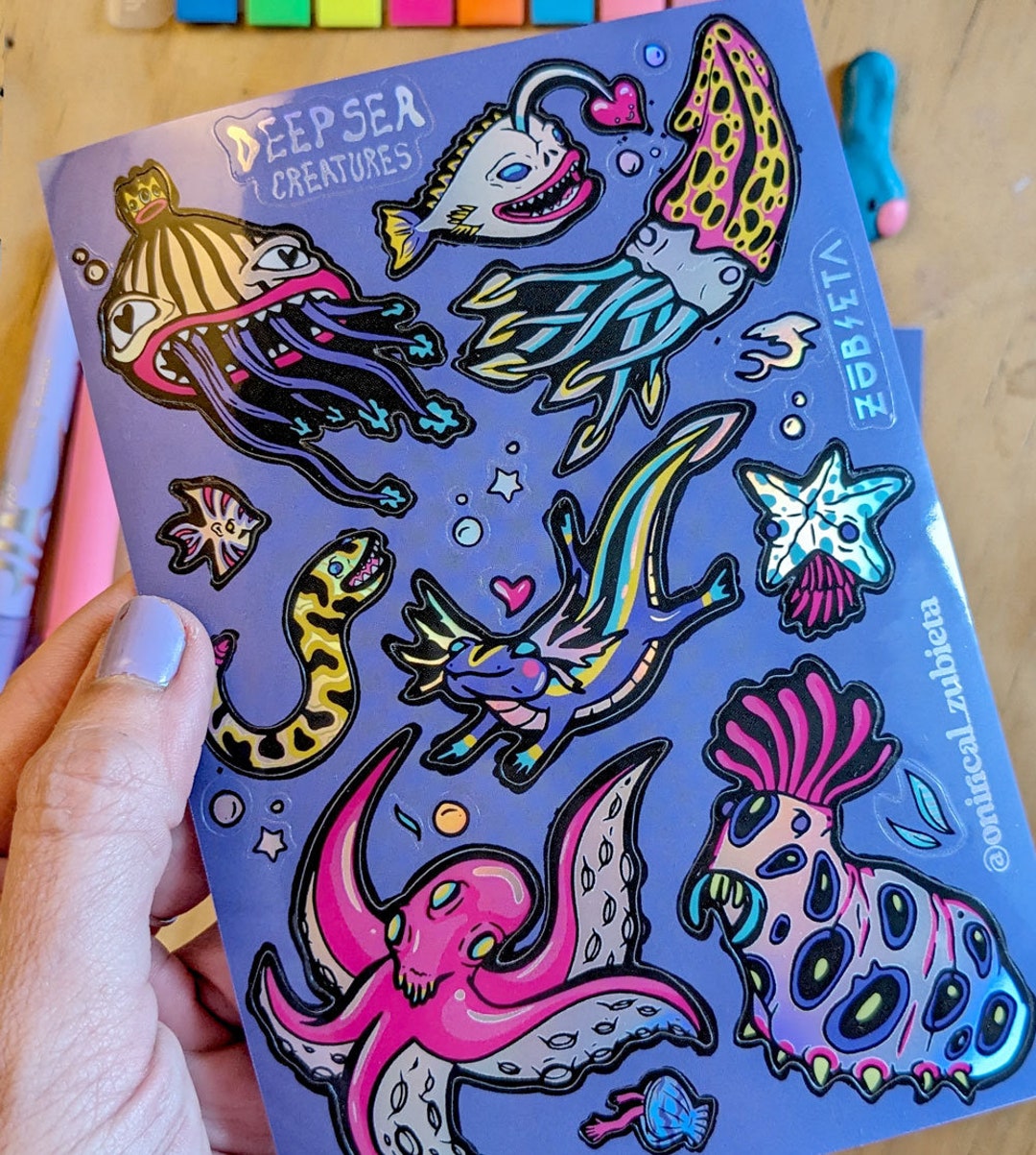 Deep Sea Creatures Holographic Sticker Sheet Ocean Life Stickers Etsy