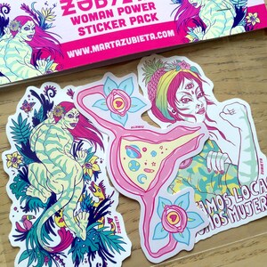 Aufkleber Packung Woman Power. Tropical Psychedelic Awesome feminine Vinyl Aufkleber von Zubieta