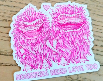 Monsters need love too Sticker | 80s movies tribute to The Critters | Horror lovers, monster girls | creepy cute surreal stickers by Zubieta