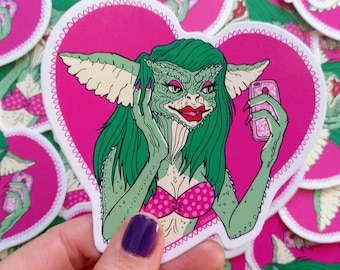 Greta The Gremlin Sticker | 80s movies tribute to The Gremlins | Horror lovers, monster girls | creepy cute surreal stickers by Zubieta