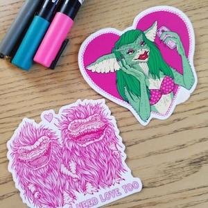 Adesivi mostri PACK Gremlins greta e The Critters rosa, carini e strani, per ragazze horror e amanti nerd