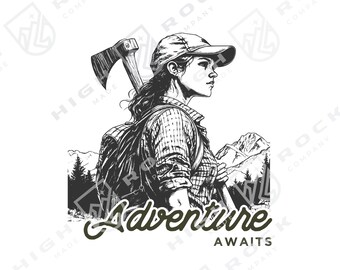 Adventure Awaits SVG, Female Hiker, Hiking Outdoors Clip Art SVG PNG - Limited Edition Series