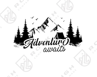 Adventure Awaits SVG Cut File: Vacation Mountain Design (Commercial Use, Digital Download)